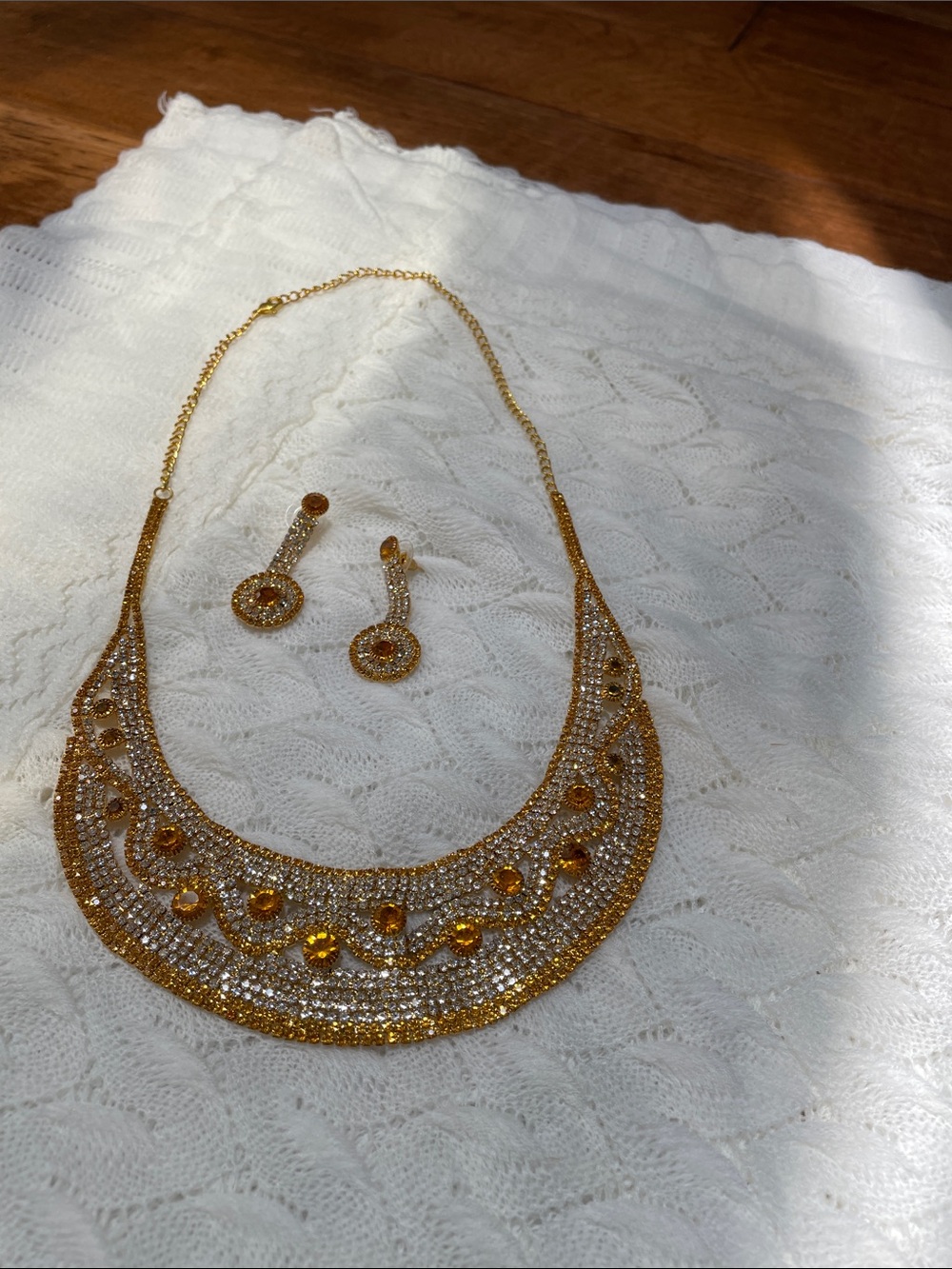 Gold-Tone Crystal Crescent Necklace & Earrings Set